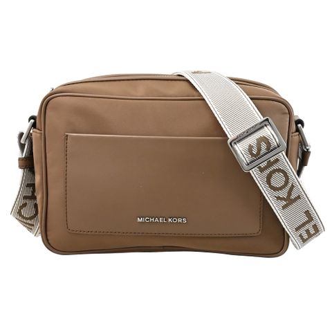 MICHAEL KORS JET SET 經典金屬LOGO尼龍斜背包.棕色