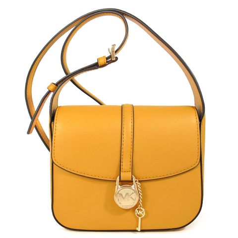 MICHAEL KORS LYRA 金鎖頭菊黃色皮革磁扣式掀蓋斜背包