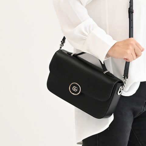 GUCCI 739721 Petite GG LOGO壓扣翻蓋斜背包.黑