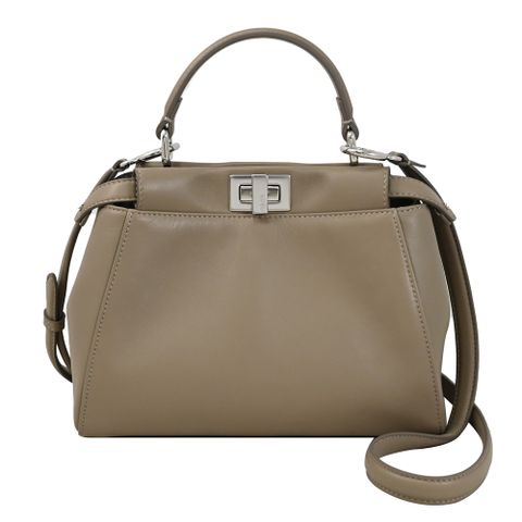 FENDI 8BN244 Peekaboo NAPPA皮革轉扣雙層迷你兩用包.淺灰