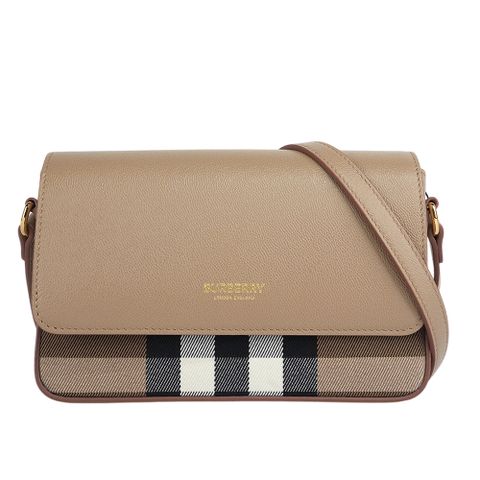 BURBERRY Hampshire 新款格紋帆布拼皮革手拿包/斜背包(栗子色) 80845041