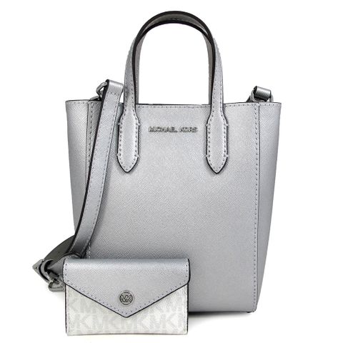 MICHAEL KORS VINCENT 銀字LOGO銀色防刮二合一兩用包