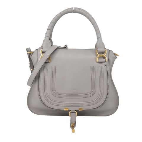 Chloe Marcie 粒面牛皮翻蓋中號馬鞍斜背包(灰色)