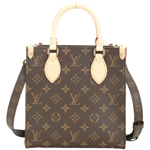 Louis Vuitton LV路易威登 M46265 Sac Plat BB 老花帆布拼牛皮斜背/手提琴譜包(小款/咖啡色)