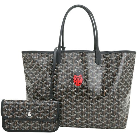 GOYARD St. Louis PM 中款 高雅得瓢蟲印花防水圖騰帆布肩背托特包(黑色/附收納袋)