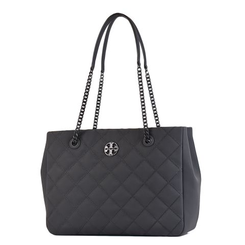 TORY BURCH WILLA 衍縫菱格雙層置物鍊帶托特包-霧面黑
