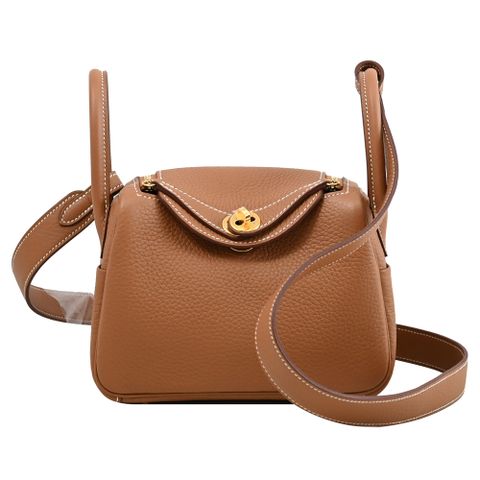HERMES Mini Lindy Bag 金釦兩用包.金棕 18cm
