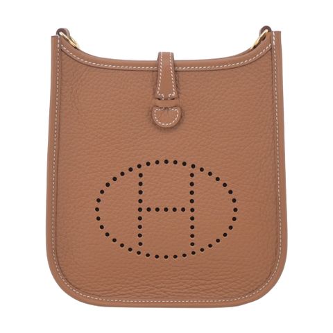 Hermes 愛馬仕 Evelyne 16CM T/C W刻 H LOGO 牛皮斜/肩背包(37駝色/金釦)