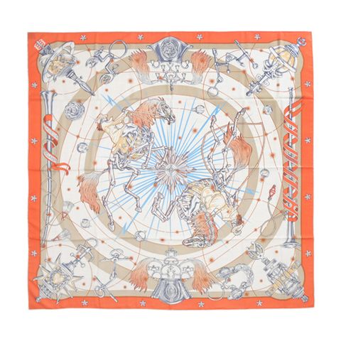 Hermes 愛馬仕 Chorus Stellarum 140 手工捲邊喀什米爾與真絲混紡方巾(橘色/自然色/灰色)