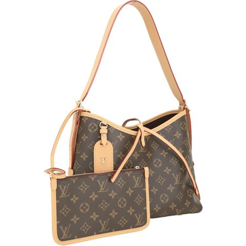 Louis Vuitton LV路易威登 M46203 CarryAll PM 老花帆布肩背包(附萬用包/咖啡色)