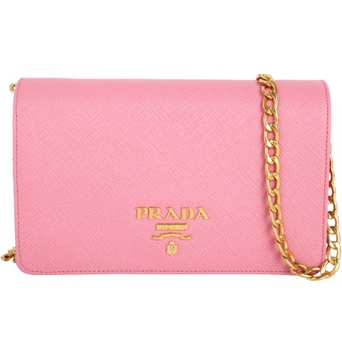PRADA 普拉達 展示品 Saffiano 防刮牛皮手拿/鍊帶包(左側邊+正右破皮)