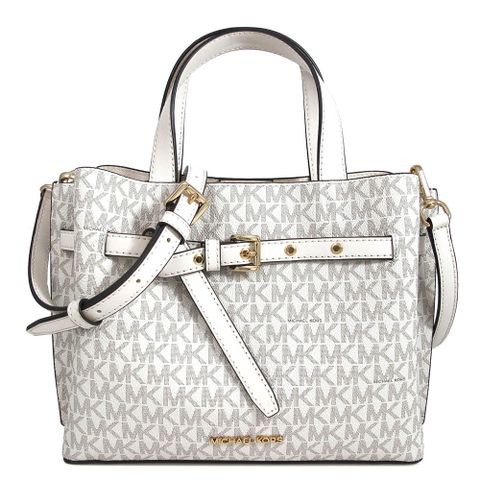 MICHAEL KORS EMILIA 金字LOGO乳白色滿版皮革環扣配飾兩用包(小)