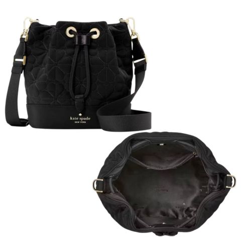 【KATE SPADE】新款 小香風 金標 束口迷你水桶包/斜背包 -氣質黑