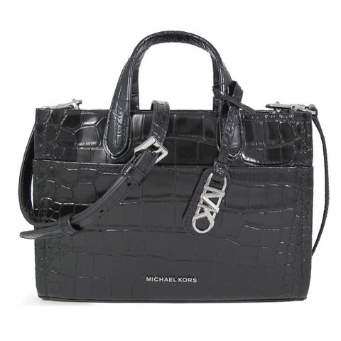 MICHAEL KORS GIGI 銀字LOGO黑色壓紋皮革兩用包