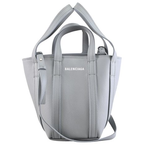 BALENCIAGA 672793 EVERYDAY NORTH-SOUTH 雙提把牛皮手提斜背兩用包.淺灰藍XS