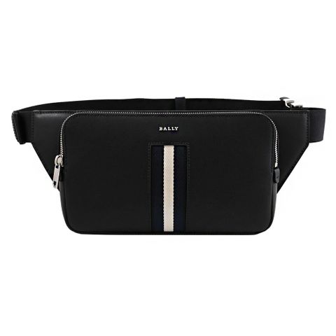 BALLY 6310092 HALSY 經典織帶拼接牛皮胸口包/腰包.黑
