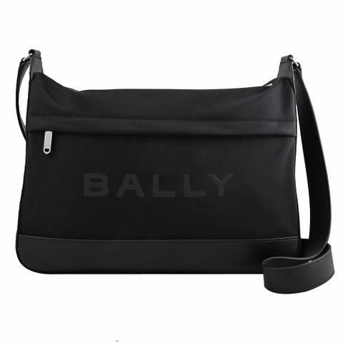 BALLY 6308536 BAR MESSENGER 品牌LOGO拼接尼龍大斜背包.黑