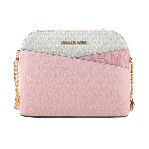Michael Kors Jet Set Travel 中型拼色滿版斜背包-米粉