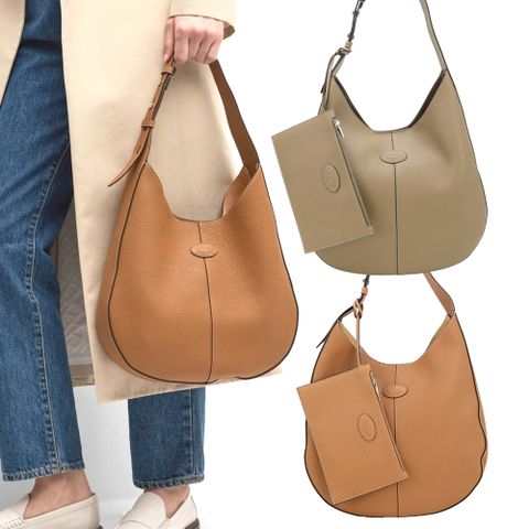 TOD S Di Hobo 春夏款-橢圓飾牌小牛皮肩背流浪包-小款/多色