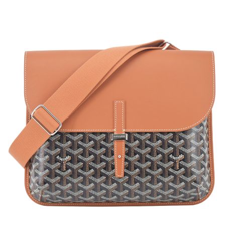 GOYARD 高雅德 翻蓋皮扣郵差包-黑棕