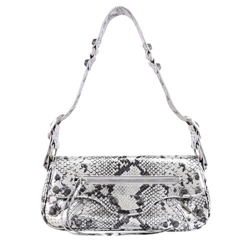 BALENCIAGA 巴黎世家 771640 Le Cagole 質感蛇紋壓紋單肩背包.銀