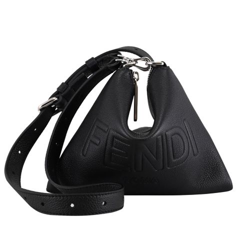 FENDI 7N0146 FF Afte 壓印LOGO荔枝牛皮斜背包/萬用包.黑