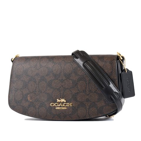 COACH Andrea 緹花LOGO防刮翻蓋肩背包-咖啡色