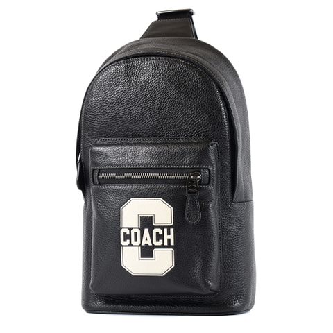 COACH 男款 West 浮印LOGO荔枝紋單肩背胸包-黑色