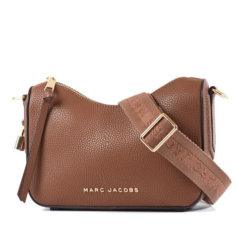 MARC JACOBS 牛皮荔枝紋拉鍊肩背/斜背二用鎖頭包-焦糖色/小