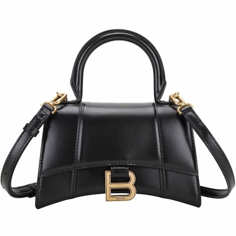 BALENCIAGA 巴黎世家 展示品 Hourglass XS黑色B字標誌牛皮手提斜背沙漏包(內蓋內底刮痕)