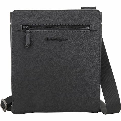 Salvatore Ferragamo 粒面小牛皮斜背郵差包(黑色)
