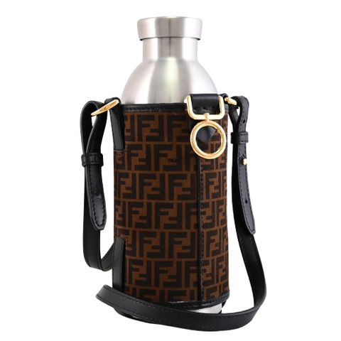 FENDI 7AR972 FF LOGO 附瓶架收納袋/不銹鋼保溫瓶.黑邊