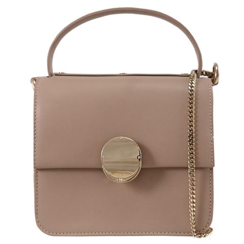 CHLOE Penelope 金屬釦LOGO小牛皮翻蓋兩用鏈包.淺褐色