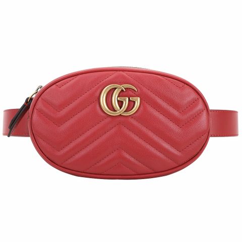 GUCCI 古馳 GG Marmont 山型絎縫皮革手拿/腰包(85/紅色)