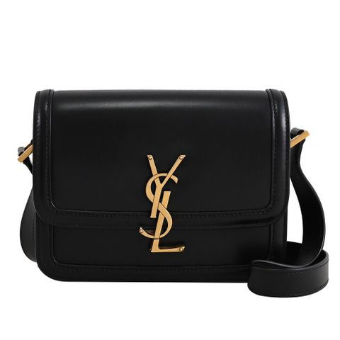 YSL 634306 Solferino 金屬LOGO翻蓋斜背包.黑