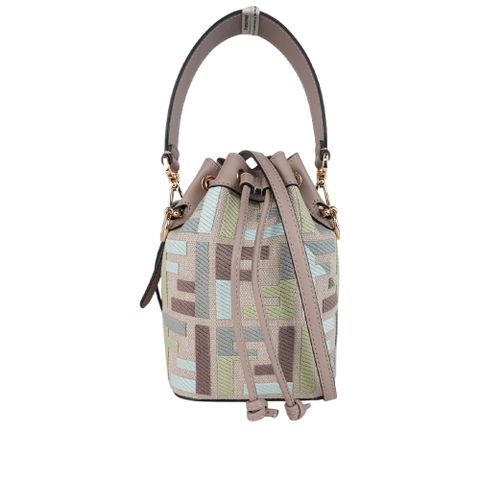 FENDI MON TRESOR 刺繡帆布及皮革二用迷你水桶包(抹茶綠/鴿灰色) 8BS093 AUPI F1SKI