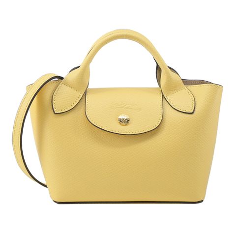 LONGCHAMP ÉPURE系列牛皮壓印手提/斜背兩用包(迷你/小雞黃)