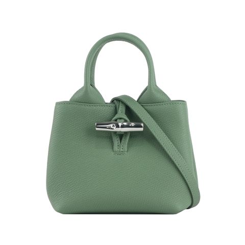 LONGCHAMP Roseau XS 竹節釦牛皮手提/斜背迷你二用包(奧勒岡綠) 10278 HFP M16