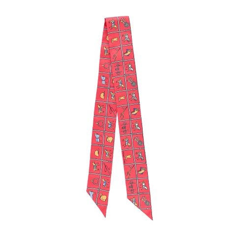 Hermes 愛馬仕 Couvertures et Tenues de Jour日常手繪Twilly絲巾(石榴/駝/藍)