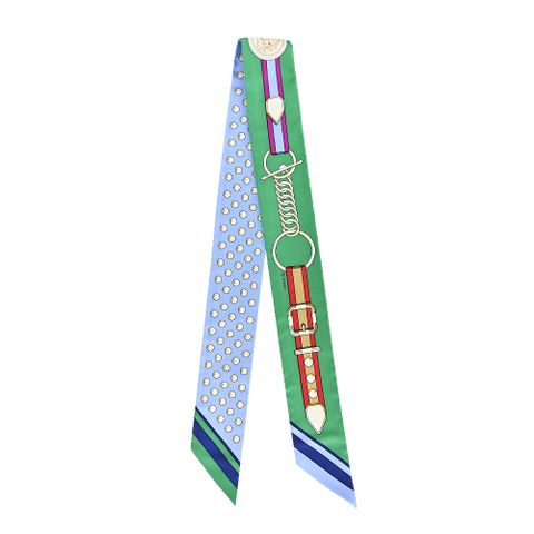 Hermes 愛馬仕 Grand Tralala 釦環&點點Twilly 絲巾(藍X綠)