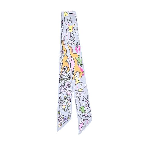 Hermes 愛馬仕 Mille et Un Lapins 一千零一隻兔子 Twilly 絲巾(灰/珍珠白/玫瑰/黃)