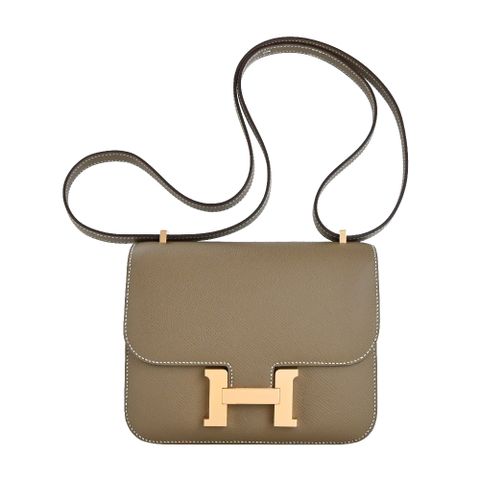 Hermes 愛馬仕 Constance 18cm U刻 Epsom牛皮新款附鏡斜背包 (18大象灰/玫瑰金釦)