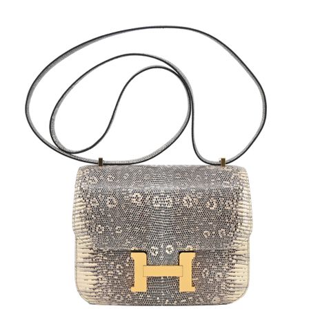 Hermes 愛馬仕 Constance 18cm Z刻 蜥蜴原色皮斜背包(1B自然/金釦)