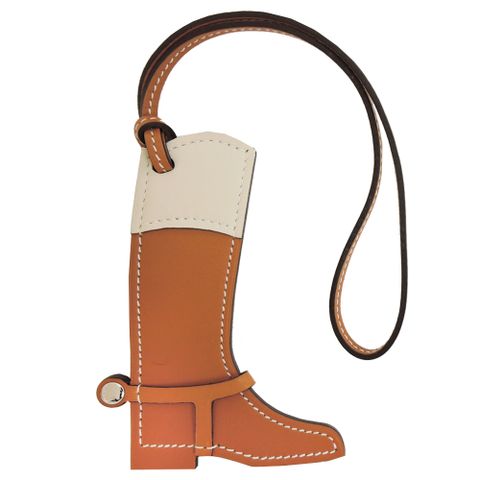 Hermes 愛馬仕 Paddock Botte Veau Butler/Veau Swift 馬薛立體吊飾(咖/白)