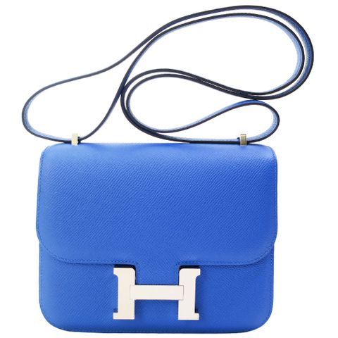 Hermes 愛馬仕 Constance 18CM I7 Epsom C刻 斜背包(馬賽克磁磚藍/銀釦)