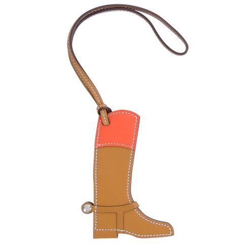 Hermes 愛馬仕 Paddock Botte Veau Butler/Veau Swift 馬靴立體吊飾(咖/橘紅)