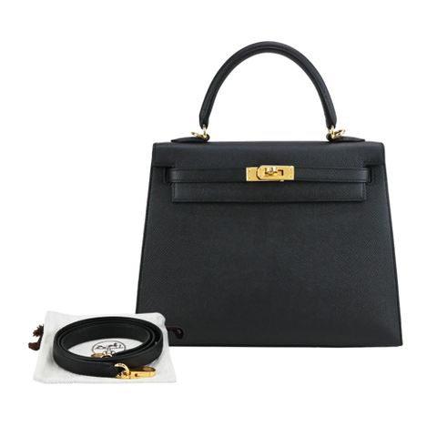Hermes 愛馬仕 Kelly 25cm Epsom牛皮手提/肩背凱莉包(Z刻/89經典黑/金釦)
