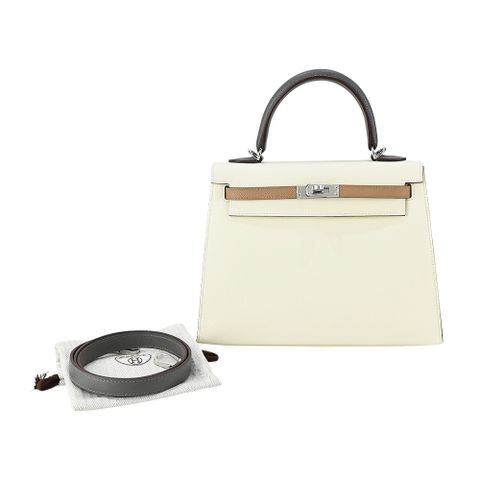 Hermes 愛馬仕 Kelly 25cm Epsom牛皮手提/肩背凱莉包(AI米白/U刻/銀釦)