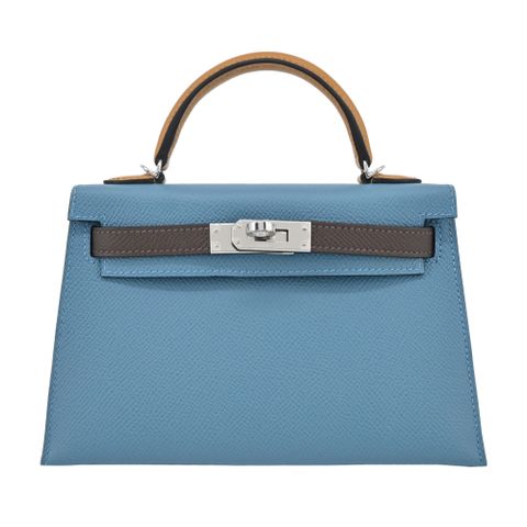 Hermes 愛馬仕 Kelly 20cm B刻 Epsom 三拼色牛皮凱莉包 (AU牛仔藍/芝麻/樹皮/銀釦)