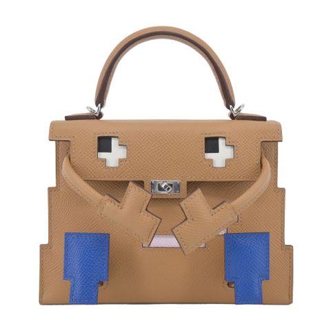 Hermes 愛馬仕 Kelly Dole Picto W刻 Epsom牛皮馬賽克娃娃兩用包(AN餅乾/法國藍/錦葵紫/銀釦)